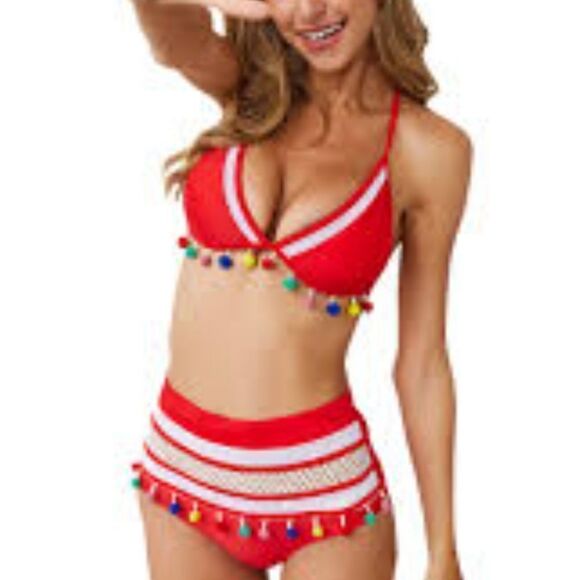 BRAND NEW DIANA SECRET HIGH WAIST TWO PIECE BIKINI SET PADDED SOLID SWIMSUITS - Picture 1 of 12